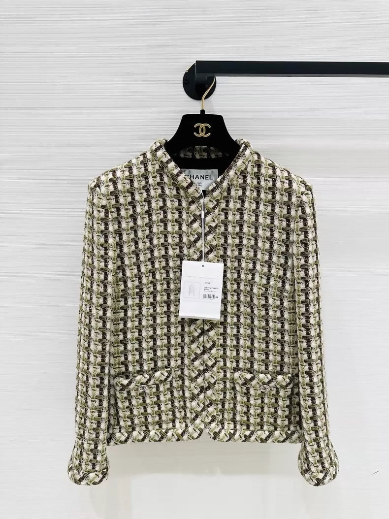Chanel 23A Brown and green mixed-color tweed jacket
