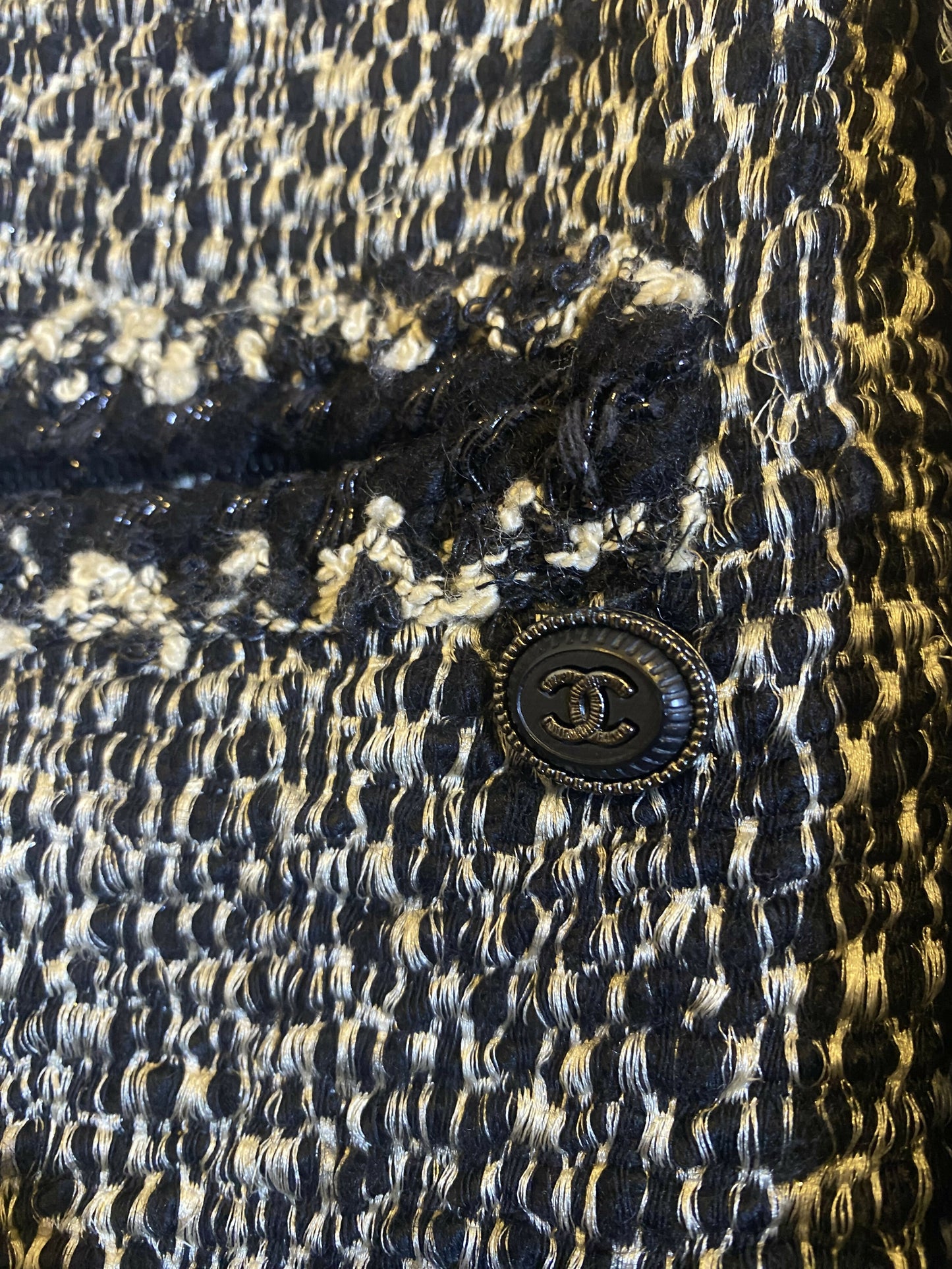 Chanel 11A Black White Tweed Braided Trim Zip Up Jacket FR 50