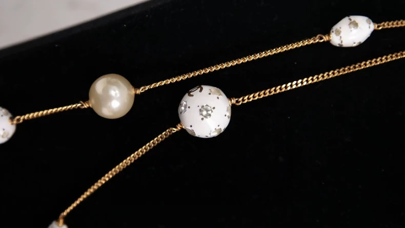 Chanel 1998 White Rhinestone Soccer Ball Necklace Chain