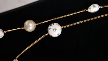 Chanel 1998 White Rhinestone Soccer Ball Necklace Chain