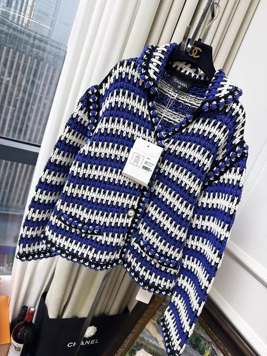Chanel 21C Blue and White Striped Jacket
