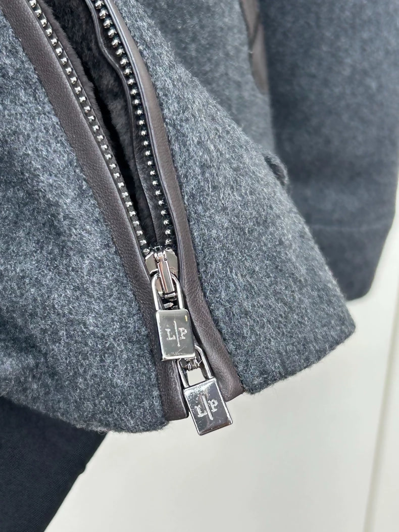 Loro Piana grey fur hooded coat