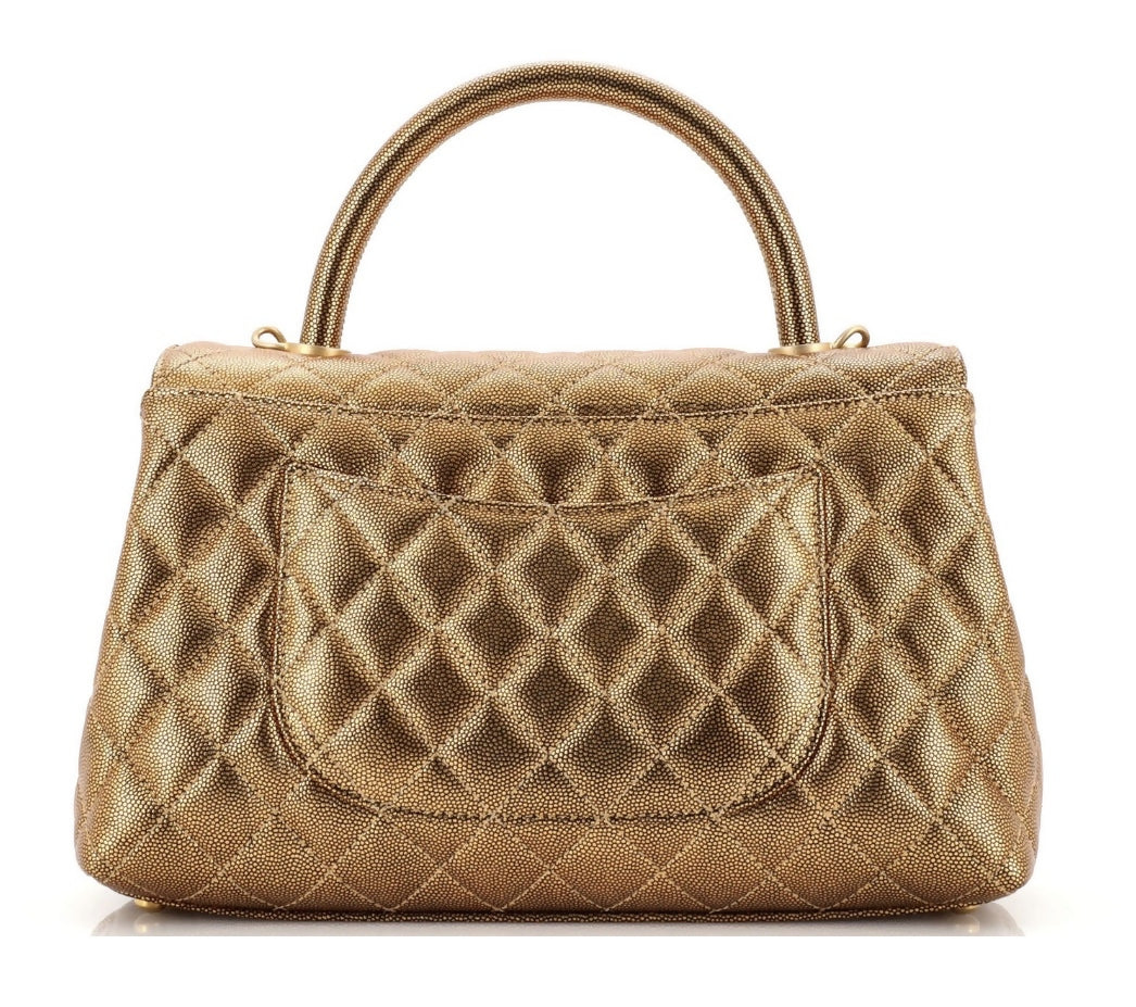 Chanel 19A Small Coco Handle Metallic Rose Gold Copper Caviar Timeless Bag