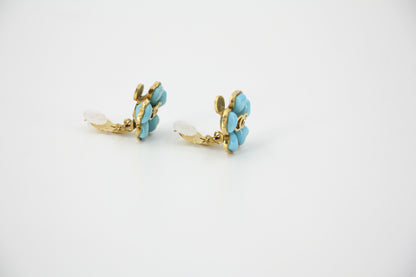 Chanel Vintage 97P Gripoix Blue Camellia Clip-on Earrings
