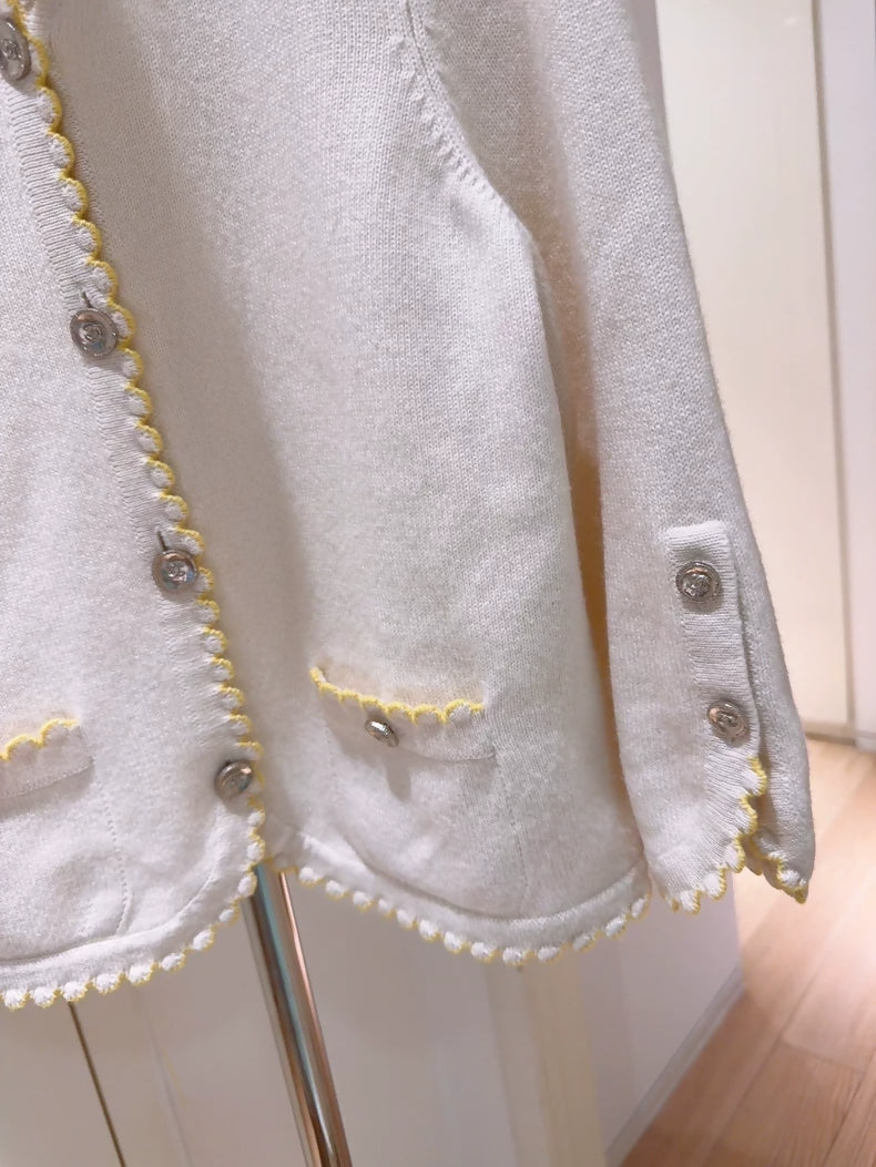 Chanel 25C Early Spring Resort Off-White Cashmere Knit Cardigan