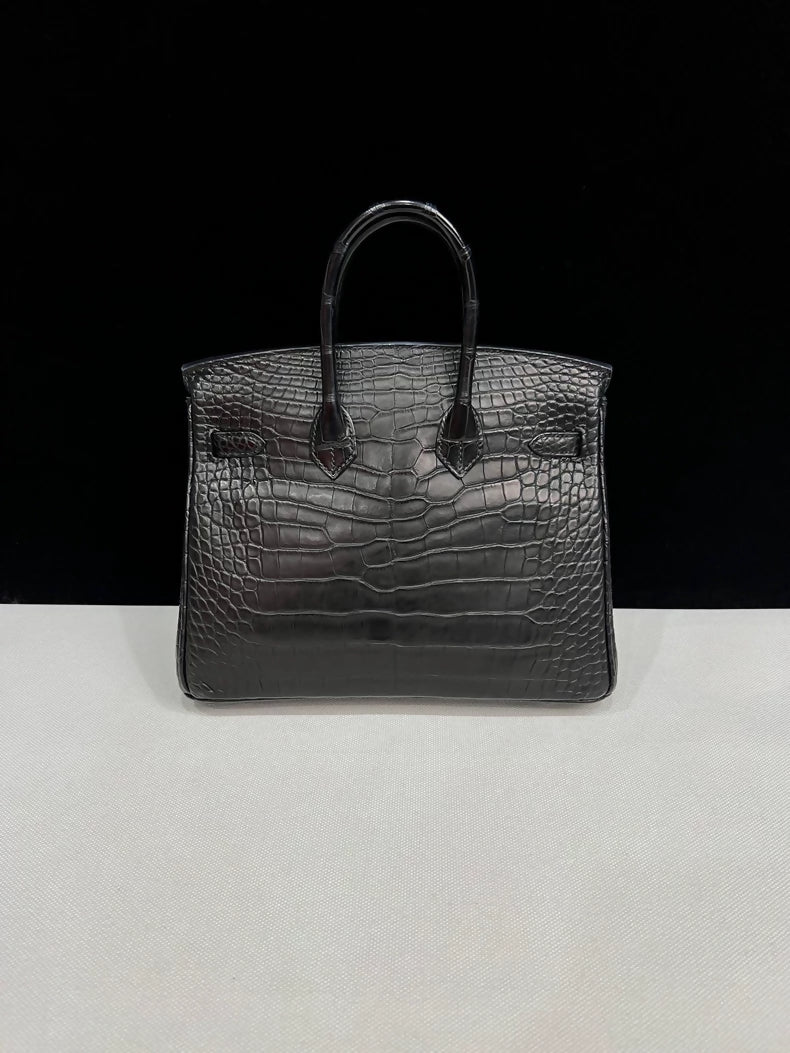 HERMES Birkin 25 Black matte alligator palladium hardware