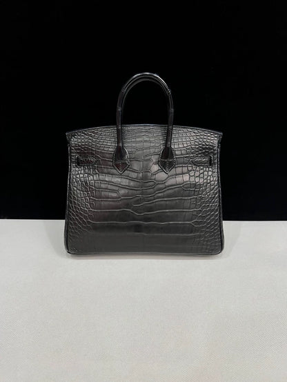 HERMES Birkin 25 Black matte alligator palladium hardware