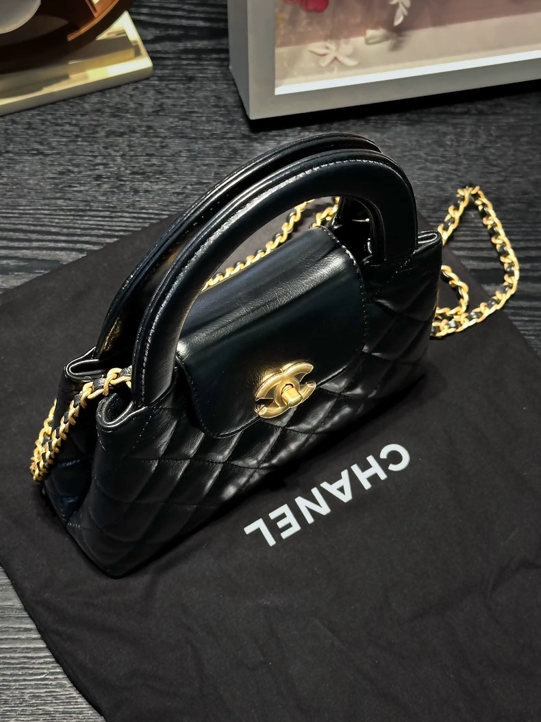 Chanel 23k small Kelly black quilted handbag gold hardware