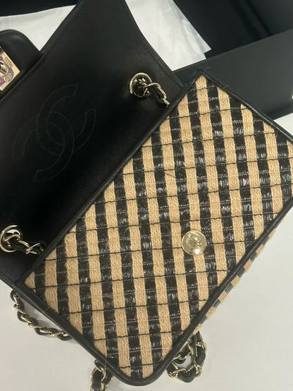 Chanel 21S Mini CF crossbody bag in raffia