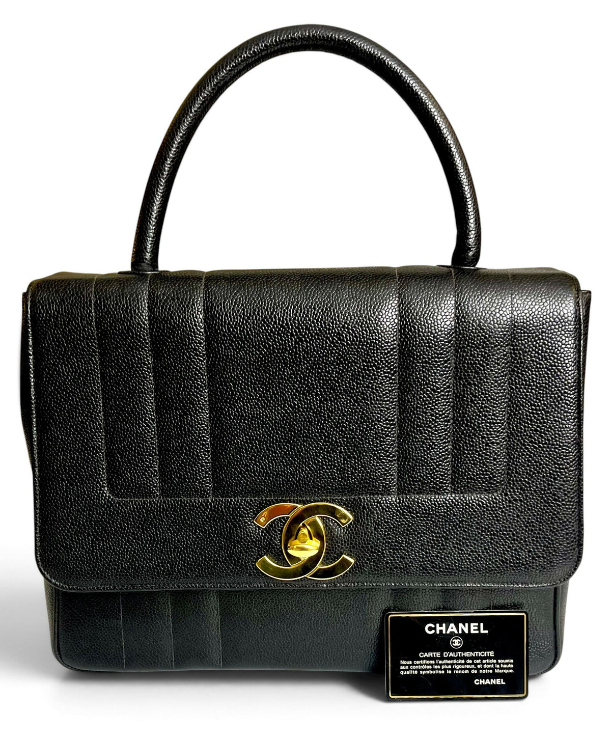 CHANEL VINTAGE 90s BLACK CAVIAR JUMBO KELLY VERTICAL FLAP BAG 24K GHW