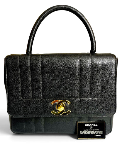 CHANEL VINTAGE 90s BLACK CAVIAR JUMBO KELLY VERTICAL FLAP BAG 24K GHW