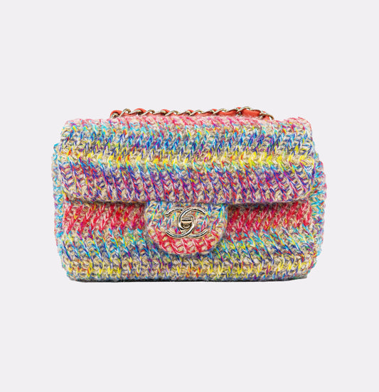 Chanel 2020 CC Multicolor Mini Knit Flap Bag