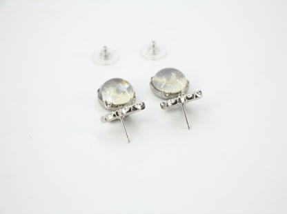 Chanel 17K Rhinestone Semi-transparent Round Pendant CC Stud Earrings