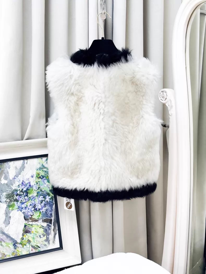 Chanel Fall/Winter 2021 black and white fur vest jacket