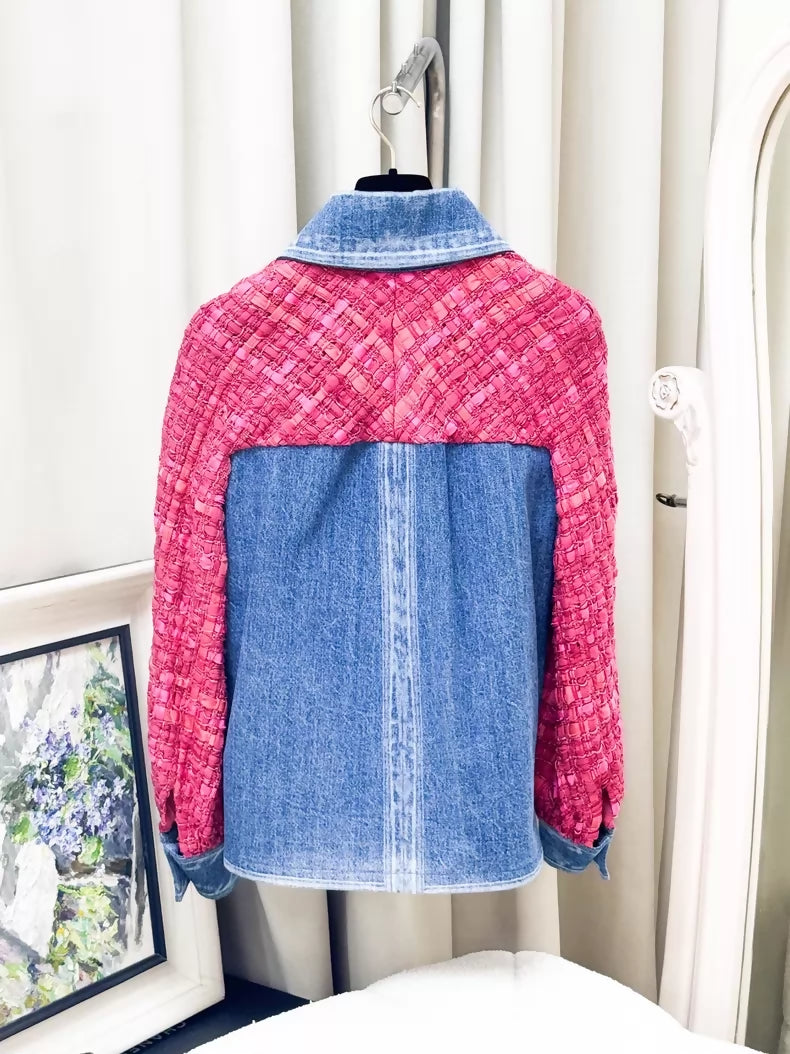 Chanel 17K pink tweed denim jacket and dress