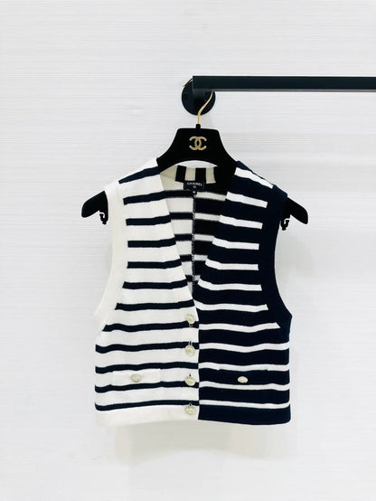 Chanel 24s cardigan in navy and white striped knit
