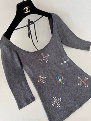 Chanel 17P Cross Gemstone Silver Grey top