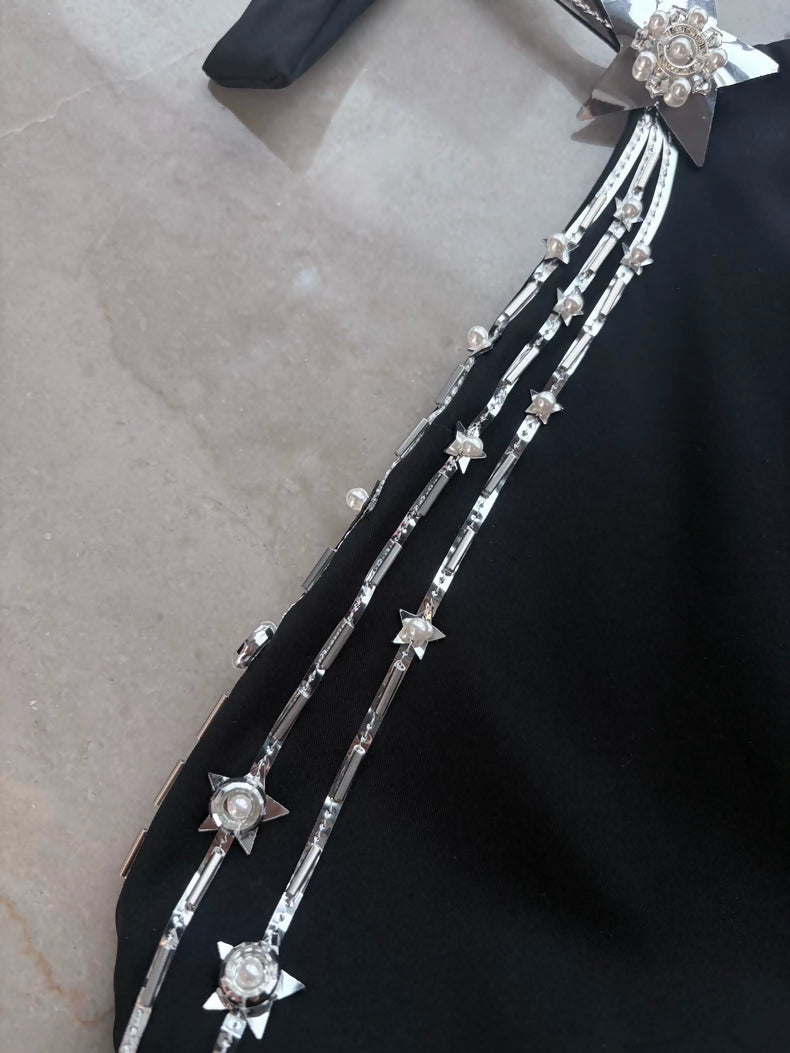Chanel 24C black and silver metallic star Swimsuit Top