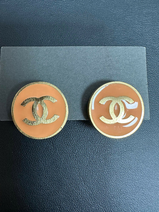 Chanel Vintage Metal Orange Round CC Clip-on Earrings
