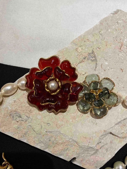 Chanel 2005 Glass Flower Pearl Necklace
