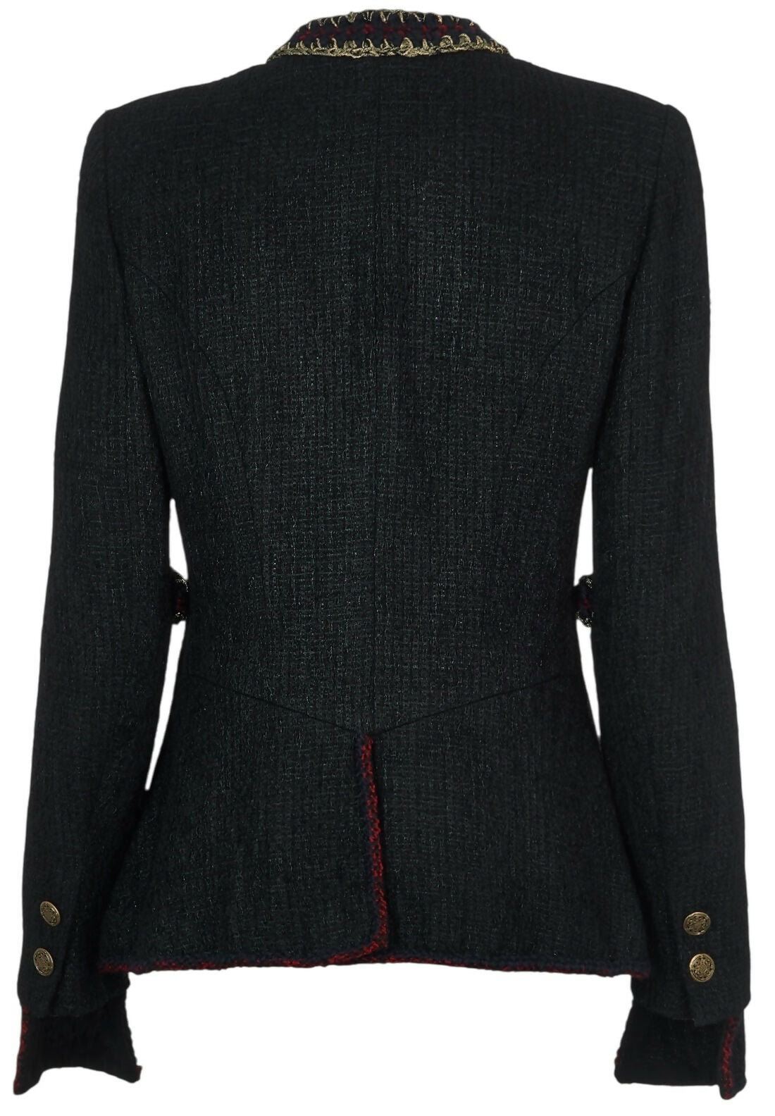 CHANEL ICONIC 10A PARIS-SHANGHAI BLACK TWEED BRAIDED TRIM CUFFS JACKET FR 38