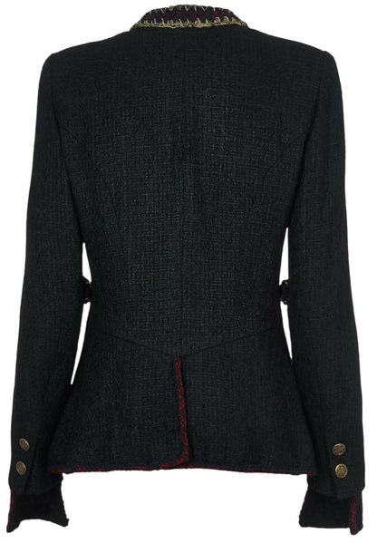 CHANEL ICONIC 10A PARIS-SHANGHAI BLACK TWEED BRAIDED TRIM CUFFS JACKET FR 38