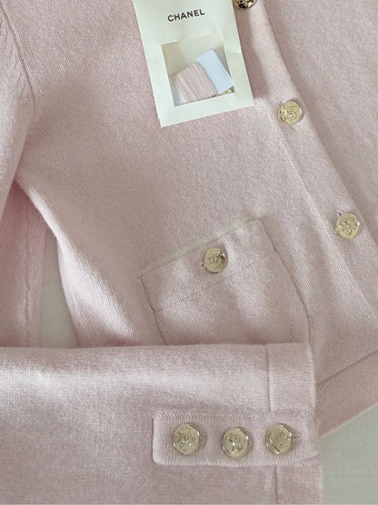 Chanel 25B Pink Collar Knit Cardigan