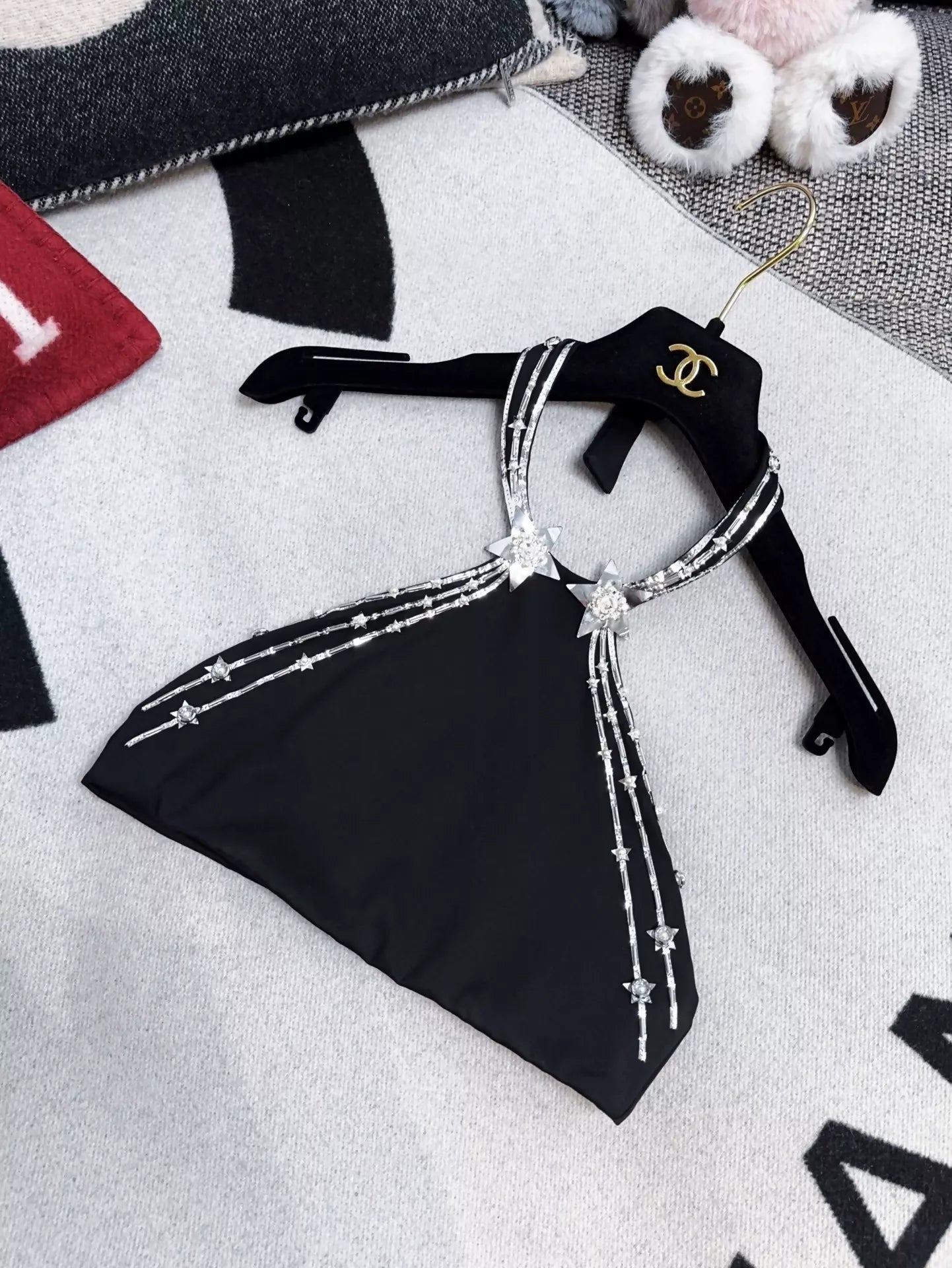 Chanel 24C Star Diamond Sequin Embroidery Black Top