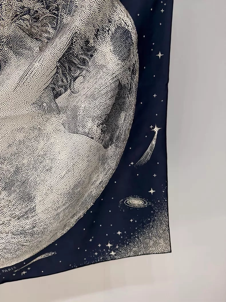 Hermes Limited Edition Deep Blue Moon Silk Scarf
