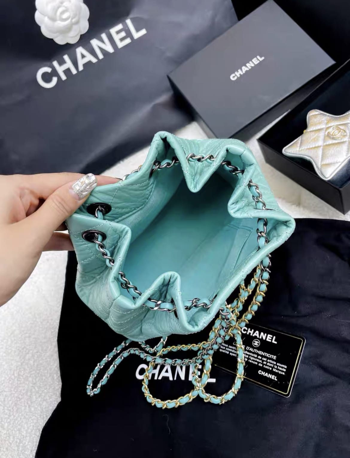 Chanel blue hobo backpack