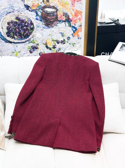 Chanel 20A burgundy black leather gold chain tweed jacket