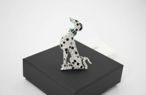 Chanel B26A Rhinestone Black Silver Green Dalmatian Brooch