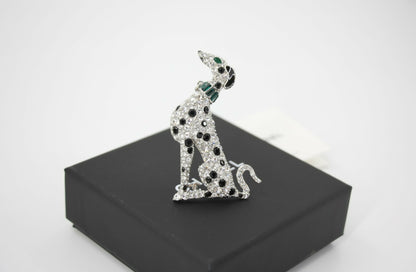 Chanel B26A Rhinestone Black Silver Green Dalmatian Brooch