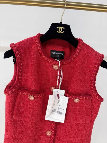 Chanel 22P red tweed vest dress