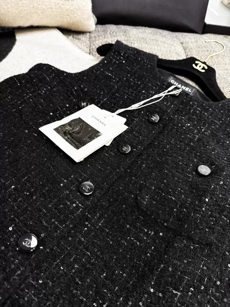 Chanel 24B black tweed vest
