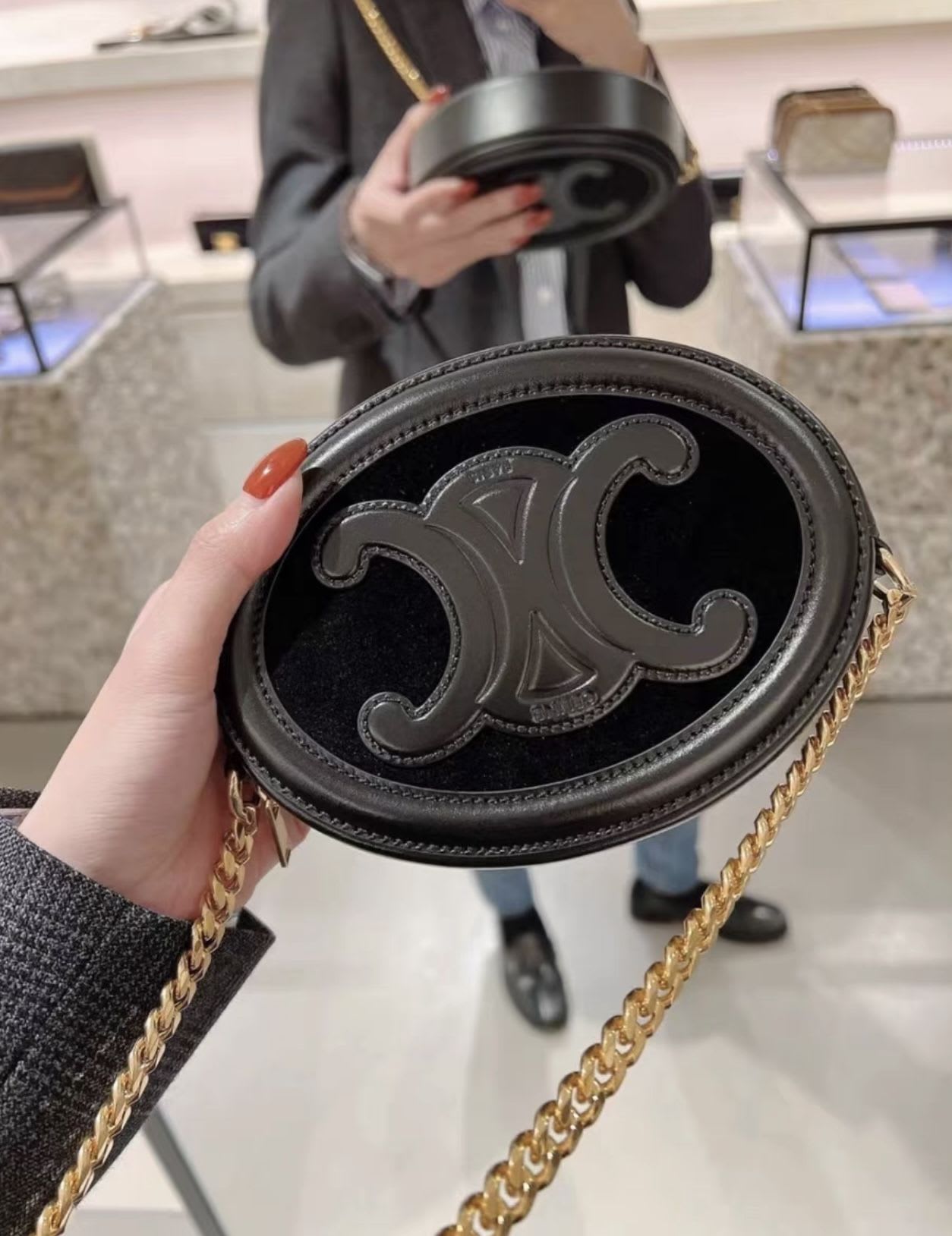 Celine black cuir triomphe chain bag