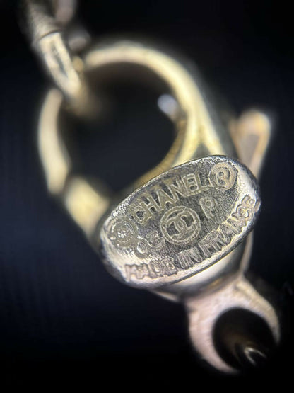 Chanel Vintage 03P Gold-plated CC Enamel White Skull Necklace