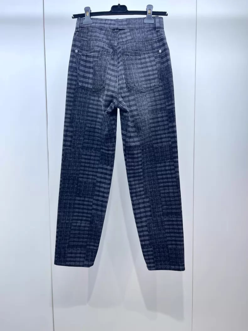 Chanel 24A black and grey plaid denim pants