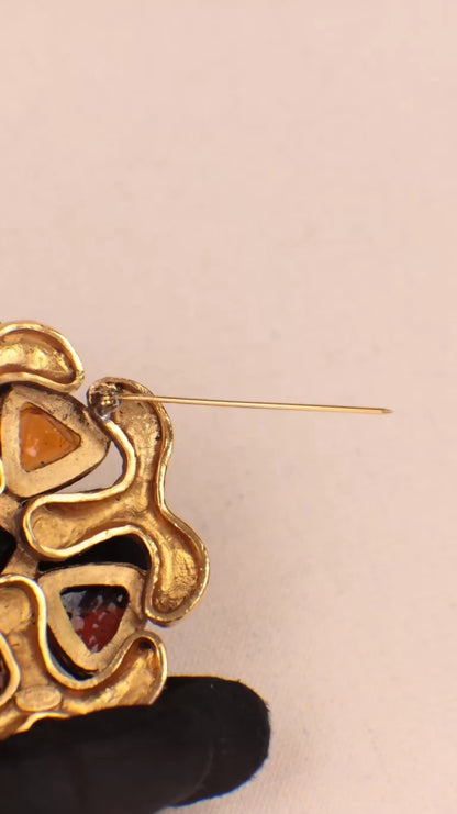 Chanel 1994 Red Orange Glass Four-Leaf Clover Brooch