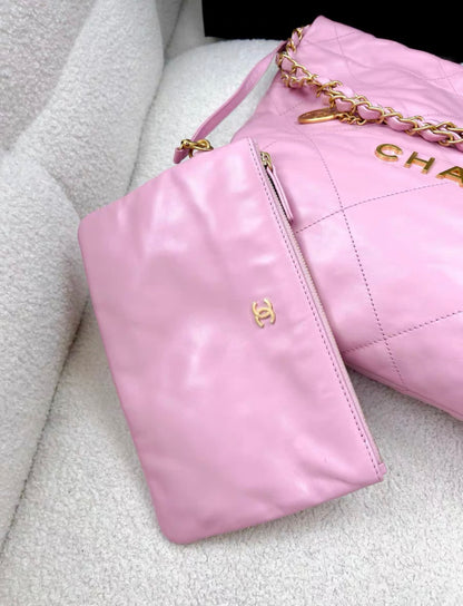 Chanel 22bag pink leather gold hardware