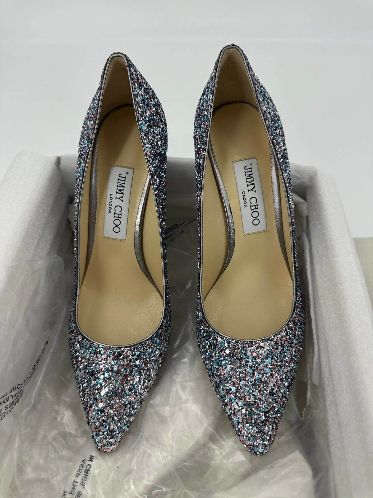 Jimmy Choo Romy Light Blue Multicolour Glitter Pumps Size 38.5