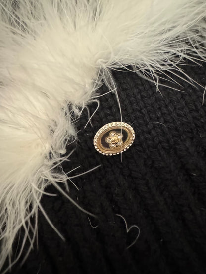Chanel 23K  black sweater with white ostrich feather