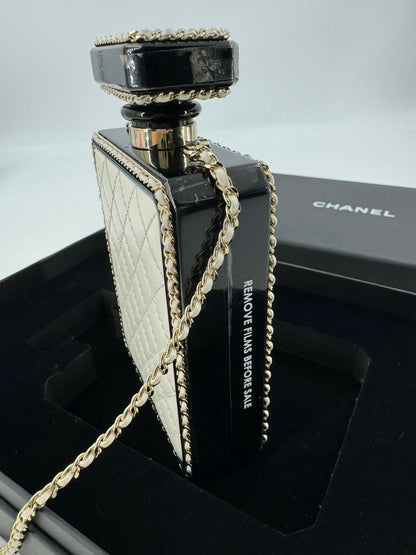Chanel 22S Plexiglass Black Quilted Leather and White Perspex Perfume Bottle Minaudière Mini Flap Bag
