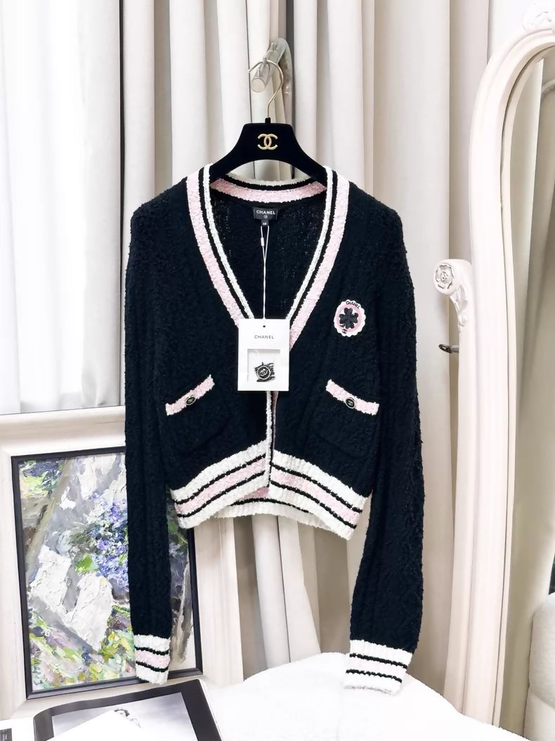 Chanel 24P black and pink cardigan