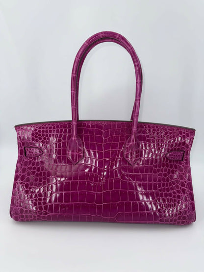Hermès JPG Shoulder Birkin 42 in Shiny Rose Scheherazade Porosus Crocodile with Palladium Hardware