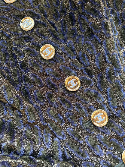 Chanel 23A Navy Blue Leopard Print Velvet Jacket