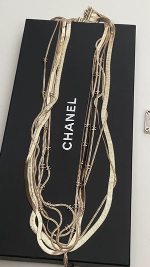 Chanel 24A light gold multi-layered snake chain necklace
