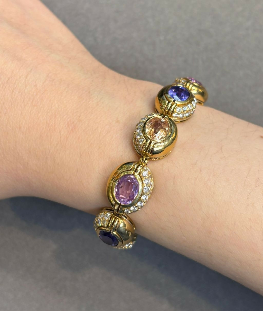 Bvlgari Certified Natural Unheated Multi Color Sapphire and Diamond Bracelet