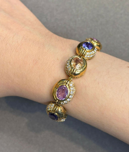 Bvlgari Certified Natural Unheated Multi Color Sapphire and Diamond Bracelet