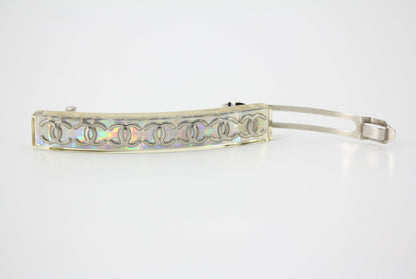 Chanel Vintage 97P Resin Iridescent Resin Seven Silver-Tone CC Logos Hair Clip